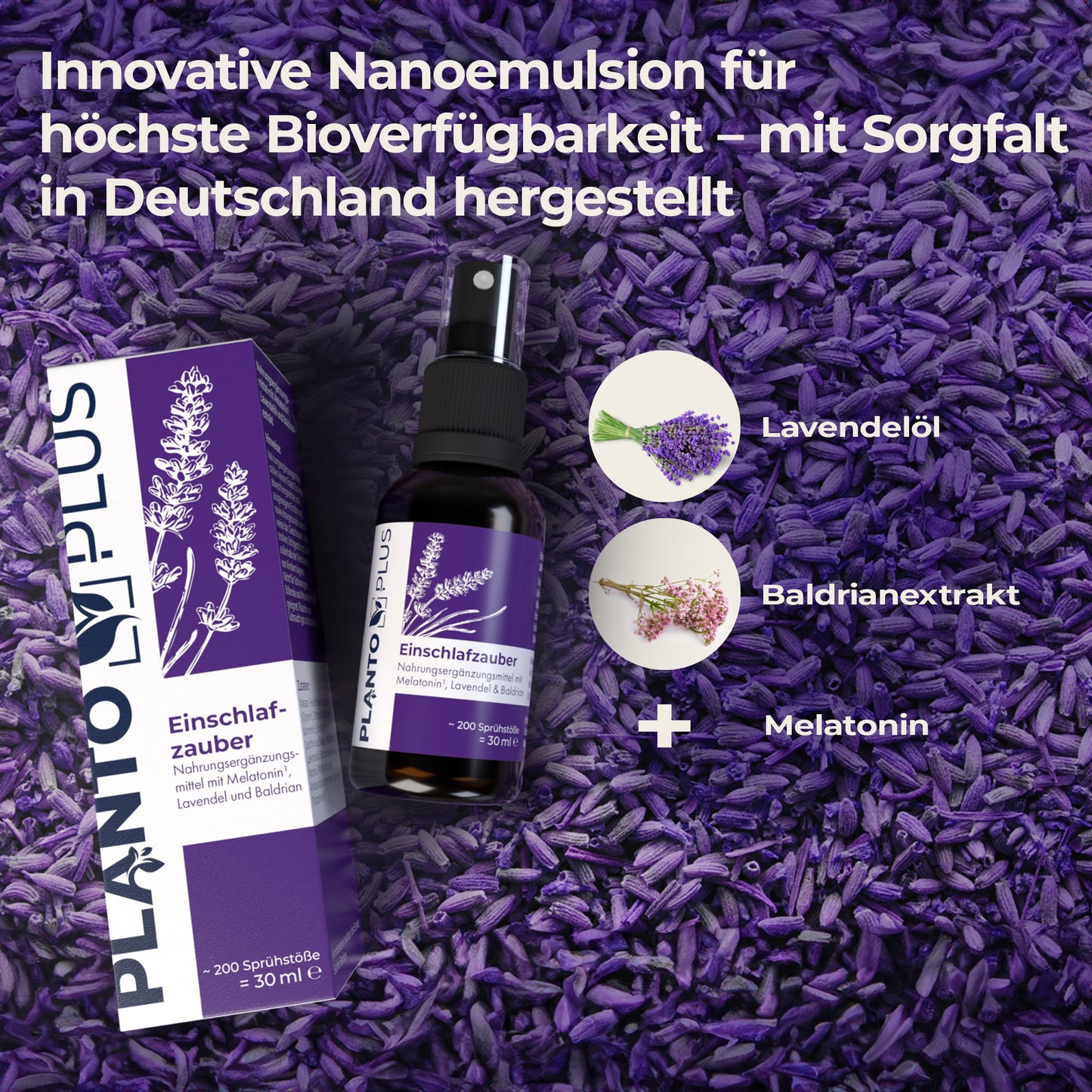 Einschlafzauber Spray mit Melatonin, Baldrian und Lavendel - 30 ml