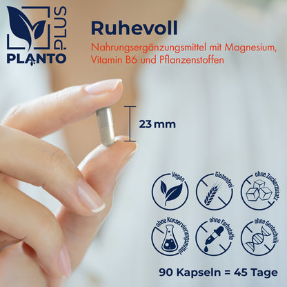 Ruhevoll Kapseln mit Magnesium, Vitamin B6 und Pflanzenstoffen - 90 Stück